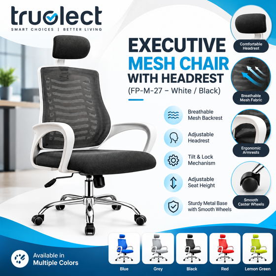 Furniture Plus Executive Office Chair White Body V-MESH with Headrest